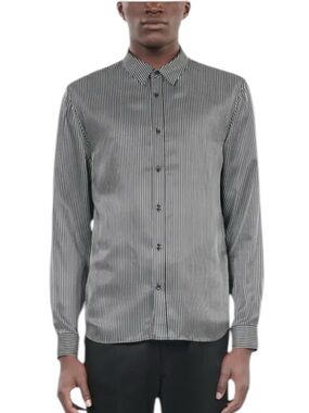 🌻NEW w.tag The Kooples Stripe Fitted Button Down Shirt In Black/White Size XL